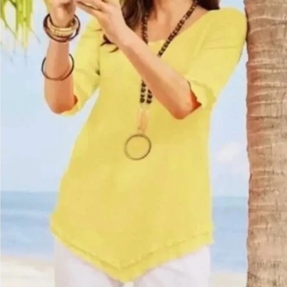 NWT Soft Surroundings Siesta Key Lemon Drop top, so med , Sunny Yellow Tunic